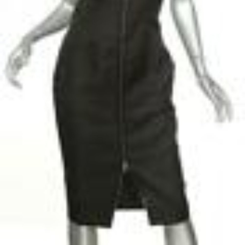 VICTORIA BECKHAM Black Front Zip Low Back Fitted Short Sleeve Dress US8